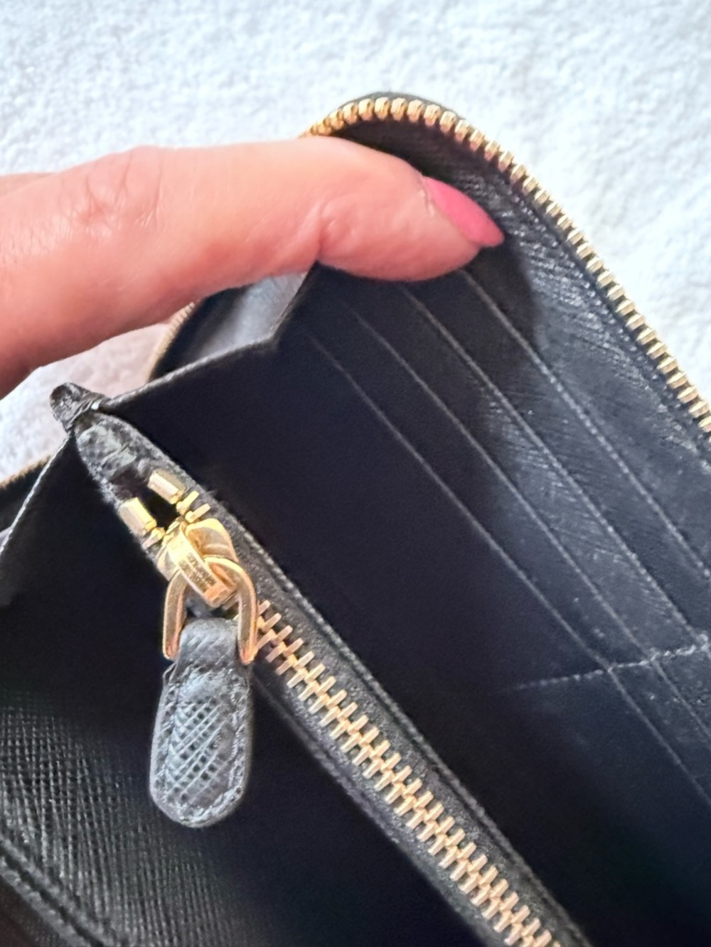 Prada Black Saffiano Leather Wallet with Gold Triangle Logo - Picture 7 of 11